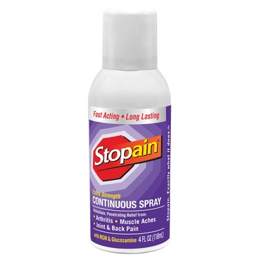 Stopain Pain Relief Spray 4oz USA Made Max Strength Fast Acting with Menthol MSM Glucosamine for Lower Back Arthritis Knee Neck Joints HSA FSA Approved OTC Topical Analgesic Product