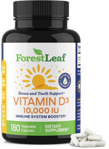 ForestLeaf Vitamin D3 10000IU  Bone Health and Immune Support  Small Easy to Swallow Capsules  NonGMO Gluten Free VIT D  VIT D3 Vitamin D Supplements for Women and Men 180 Count