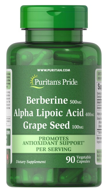 Puritans Pride Berberine Alpha Lipoic Acid  Grape Seed Promotes Antioxidant Support 90 Vegetable Capsules
