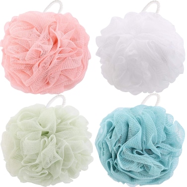 BTYMS 4 Pieces Bath Sponge Shower Loofahs 60g Mesh Pouf Bathing Sponges Bath Scrunchies Body Wash Puff Shower Puff