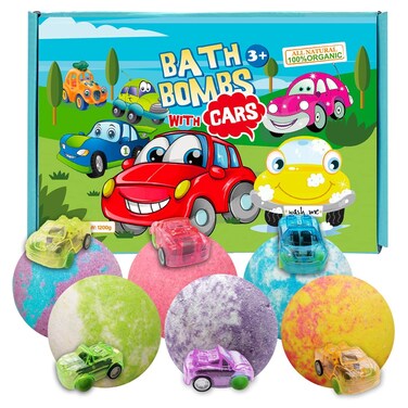 CF Natural Daily Cars Bath Bomb Gift Set with PullBack Cars Inside 6 Pack 7oz Huge Bath Bombs for Kids Organic Rich Foam and Strong Fizzie Bath Bombs for Chrildren