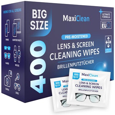 Glasses Wipes Lens Cleaner  Lens Wipes for Eyeglasses  400 Premoistened Individually Wrapped Wipes for Eye Glasses Electronics Phone Computer Laptop Screen  Camera Lens Cleaner  Made in EU