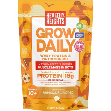 Healthy HeightGrow Daily Boys 10 Shake Mix Bag Protein Powder Vanilla  Developed by Pediatricians  High in Protein Nutritional Shake  Contains Key Vitamins  Minerals