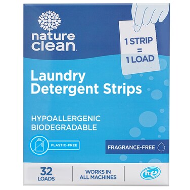 Nature Clean NonToxic PlasticFree Packaging Natural Laundry Detergent Sheets Unscented 32 counts Fragrance Free Eco Friendly Hypoallergenic Biodegradable Laundry Strips Travel Laundry Soap Sheets