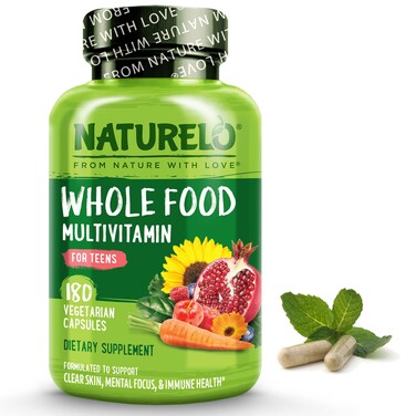 NATURELOWhole Food Multivitamin for Teens  Vitamins and Minerals for Teenage Boys and Girls  Supplement for Active Kids  with Organic Whole Foods  NonGMO  Vegan  Vegetarian  180 Capsules