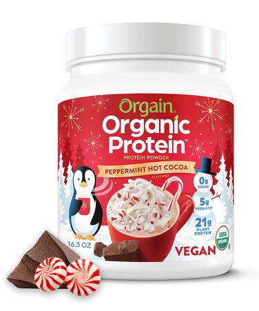 OrgainOrganic Vegan Protein Powder Peppermint Hot Cocoa Holiday Flavor  21g of Plant Protein 5g Prebiotic Fiber No Lactose Ingredients No Added Sugar NonGMO For Shakes  Smoothies 102 lb