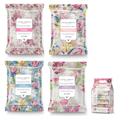 Laura Ashley4 Pack Face Wipes for Women Cleansing Makeup Remover Wipes with Vitamin C Retinol Hyaluronic Acid  120 Pcs Face Cleansing Wipes