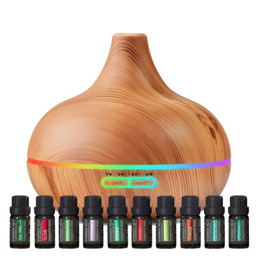 Ultimate Aromatherapy Diffuser  Essential Oil Set  Ultrasonic Top 10 Oils Modern with 4 Timer 7 Ambient Light Settings Therapeutic Grade Lavender