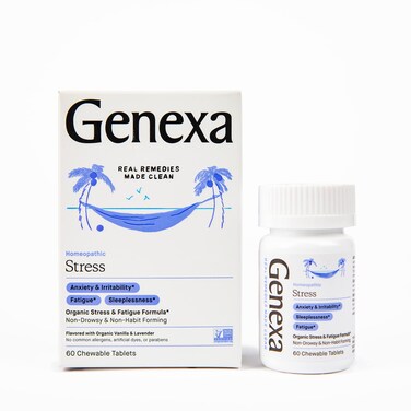 GenexaStress for Adults  Anxiety Relief  Fatigue Remedy  Soothing Natural Vanilla  Lavender Flavor  Gluten Free  NonGMO  Homeopathic Remedy Made Clean  60 Chewable Tablets