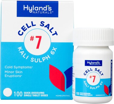 Hylands No 7 Cell Salt Kali Sulph 6X Tablets Cystic Acne and Acne Scare Treatment Cold Medicine Natural Relief of Discharge Related Symptoms 100 Count