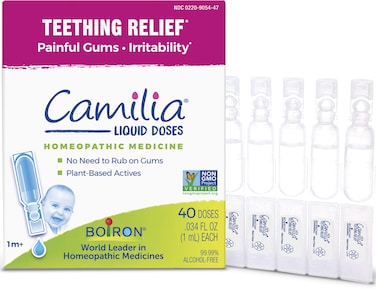 Boiron Camilia Teething Drops for Daytime and Nighttime Relief of Painful or Swollen Gums and Irritability in Babies  40 Liquid Droppers Bundled in 8 separate packs of 5