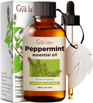 Gya LabsPeppermint Essential Oil for Diffuser  Hair  Huge 4 Fl Oz  100 Pure Natural Peppermint Mint Oil for Skin Face Body Aromatherapy Stone  with Leaf Styling Essential Oil Diffuser Stone