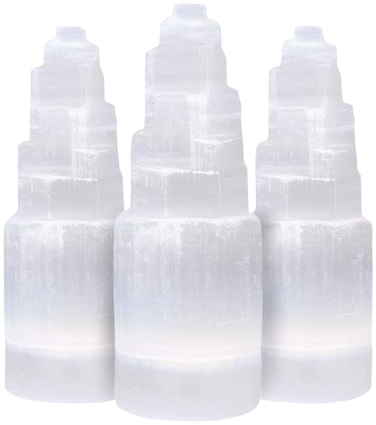 Selenite Crystal Skyscraper Tower Healing  Calming Effects Cordless Meditation Stones 10 cm Each  3 Pack White
