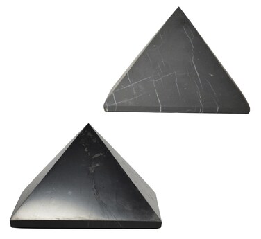 2 pcs Authentic Shungite Pyramids Set 80 mm  314 Polished and Unpolished Real Shungite Stones Crystal Pyramid Home Protection Room Office Desk Decor Authentic Black Crystals