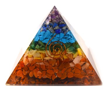Huge 98mm 7 Chakra Orgonite Orgone Pyramid Positive Energy Reiki Charged Generator Metaphysical Healing Meditation Gemstone Crystal Mineral wCopper Coil Specimen