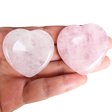 Loveliome 2 Pcs Heart Worry Stones Anxiety Thumb Palm Pocket Stones Positive Energy Meditation Chakra Healing Crystal Rock Quartz w Rose Quartz