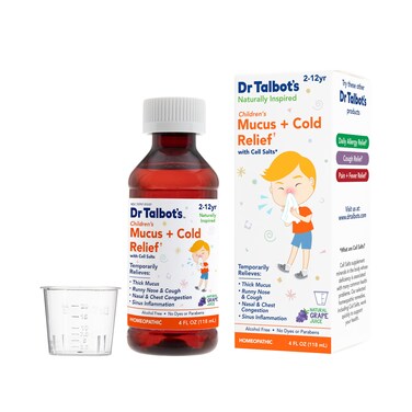 Dr Talbots Mucus  Cold Relief Liquid Medicine Naturally Inspired for Children Includes Dosage Cup Natural Grape Juice Flavor 4 Fl Oz Packaging May Vary