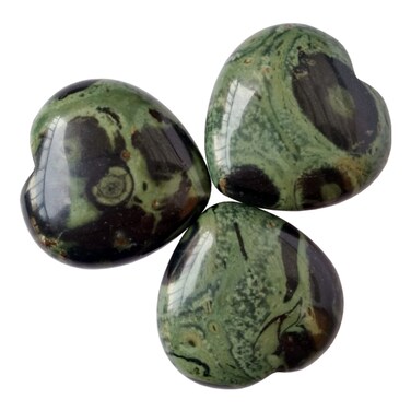 Bacatgem 3 Pcs Natural Kambaba Jasper Pocket Palm Thumb Healing Crystal Heart Love Worry Stones1 inches Reiki Balancing Crystal and Healing Stones