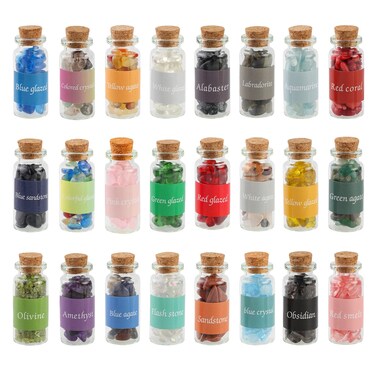 24 Kinds Gemstone Chips Set and Chakra Healing Crystals for Witchcraft Healing Stones Spiritual Gemstones and Stones ChipsWicca Stones Set and Altar Witchcraft Crystals086x196inch