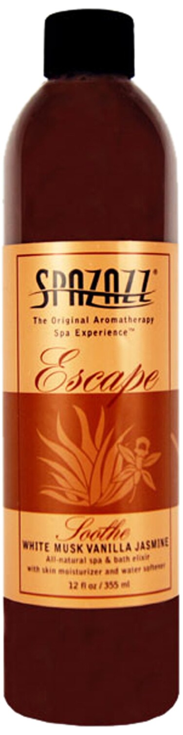 Spazazz SPZ127 Escape Aromatherapy Elixir Bottle 12Ounce White Musk Jasmine Vanilla Soothe