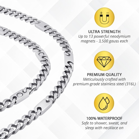 Buy MagnetRX Magnetic Necklace for Men Effective Mens Magnetic Necklaces Stainless Steel Silver Curb Chain Necklace with Magnets Online Carrefour UAE