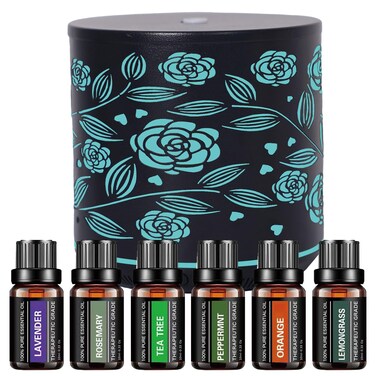 Iron Rose Essential Oil Diffusers 400ml with Top 6 Oils Set Aroma Diffusers for HomeDiffuser for Bedroom with Auto ShutOff Small Personal Desk Ultrasonic Air Humidifier for Office