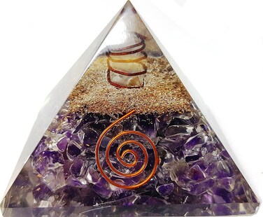 Amethyst Crystal Orgone Reiki Pyramid Kit Includes 4 Crystal Quartz Energy Points EMF Protection Meditation Yoga Energy Generator