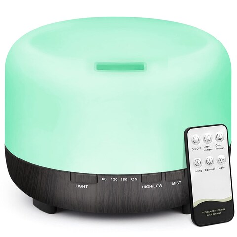 Essential Oil Diffuser Aromatherapy Humidifier 500ml Ultrasonic Aroma Air Vaporizer for Large Room Quiet Mist Humidifiers Remote Control for Small Baby Bedroom Home Black DiffuserBlack