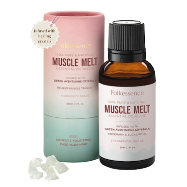 Folkulture Muscle Relief Essential Oil Blends 100 Pure  Natural 1 Fl Oz Rosemary and Eucalyptus Premium Grade Essential Oils Infused with Aventurine Crystal for Diffuser for Aromatherapy