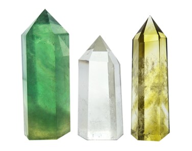Set of 3 Crystal Wands of Clear Quartz Yellow Quartz  Fluorite StonePointed  Faceted for Healing Reiki Chakra Meditation Therapy Decor