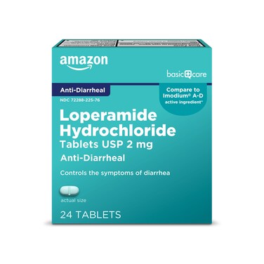 Amazon Basic Care Loperamide Hydrochloride Tablets 2 mg AntiDiarrheal 24 Count Pack of 1 Packaging may vary