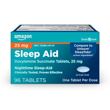 Amazon Basic Care Nighttime Sleep Aid Tablets for Adults Doxylamine Succinate 25 mg 96 Count