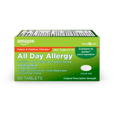 Amazon Basic Care All Day Allergy Cetirizine Hydrochloride Tablets 10 mg Antihistamine 90 Count Packaging may vary