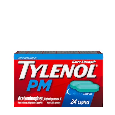 Tylenol PM Extra Strength Pain Reliever  Sleep Aid Caplets 500 mg Acetaminophen 24 ct