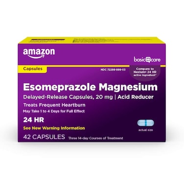 Amazon Basic Care Esomeprazole Magnesium Delayed Release Capsules 20 mg Acid Reducer Heartburn Medicine 42 Count
