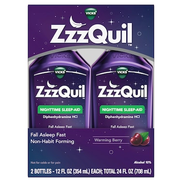 ZzzQuilSleep Aid Nighttime Sleep Aid Liquid 50 mg Diphenhydramine HCl Fall Asleep Fast NonHabit Forming Warming Berry Flavor 12 FL OZ x 2 Twin Pack