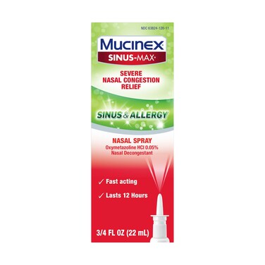 Mucinex SinusMax Oxymetazoline Nasal Spray Decongestant12 Hour OverTheCounter Medication Nose Spray for Sinus Relief Nasal Decongestants For Adults Allergy Congestion Relief 075 Fl Oz
