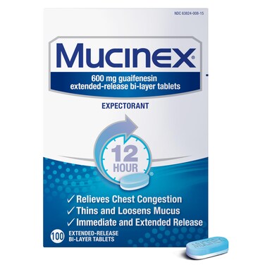 Mucinex 12 Hour 600 mg Guaifenesin ExtendedRelease Tablets for Excess Mucus Relief Expectorant Aids Excess Mucus Removal Chest Congestion Relief 100 BiLayer Tablets