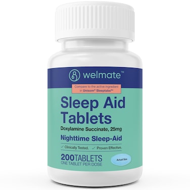 WELMATE  Doxylamine Succinate 25mg  Nighttime Sleep Aid  Safe  Effective  NonHabit Forming  Sleep Aids for Adults  Children  for Women  Men  Made in USA  200 Tablets