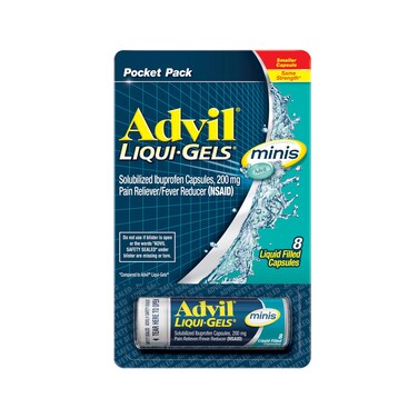 Advil LiquiGels minis Pain Reliever and Fever Reducer Pain Medicine for Adults with Ibuprofen 200mg for Pain Relief  8 Liquid Filled Capsules