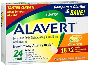 Alavert Allergy 24 Hour Relief Citrus Burst Flavor Orally Disintegrating Allergy Tablets Nondrowsy Antihistamine Loratadine 10mg 60 Count