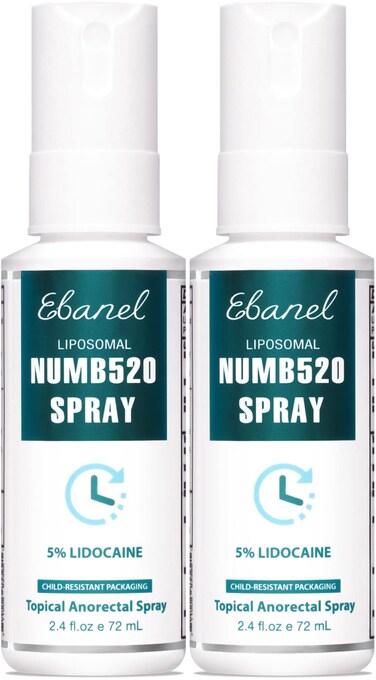 Ebanel 2Pack 5 Lidocaine Spray Pain Relief Numb520 Burn Itch Relief Numbing Spray for Skin Topical Anesthetic Postpartum Hemorrhoid Treatment Spray with Phenylephrine for Local and Anorectal Uses