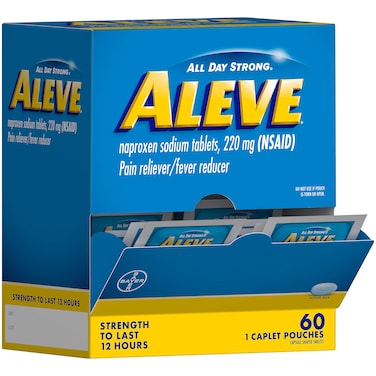 Aleve Pain Reliever  Fever Reducer Naproxen Sodium Caplets Body Pain Relief Arthritis Pain Relief Pain Medicine for Adults and Children Ages 12 and Up 60 Individual Pouches