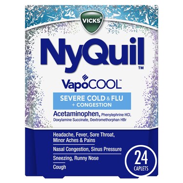 NyQuil SEVERE with Vicks VapoCOOL Cough Cold  Flu Relief 24 Caplets  Sore Throat Fever and Congestion Relief Packaging May Vary