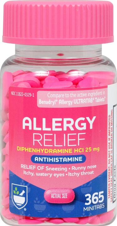Rite AidAntihistamine Allergy Relief with Diphenhydramine  Allergy Medicine  EasytoSwallow Small Tablet Size Allergy Relief  Common Cold  Respiratory Allergy Medication 365 Count