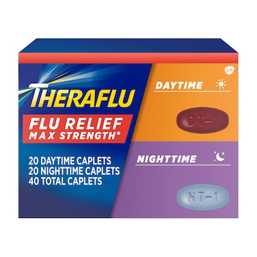 Theraflu Max Strength Flu Symptom Relief  20 Caplets Plus Max Strength Nighttime Flu Medicine for Flu Symptom Relief 20 Caplets Combo Pack