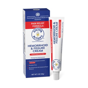 Doctor ButlersHemorrhoid  Fissure Cream  Instant Pain Relief Hemorrhoid Treatment with Lidocaine Fast Acting Hemorrhoid Cream for Relief from External Itching and Burning 1 oz