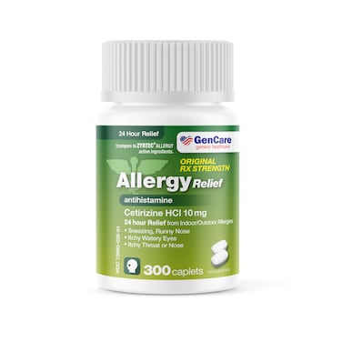 GenCare  Cetirizine HCL 10 mg 300 Caplets  24 Hour Allergy Relief Pills  Non Drowsy Generic OTC Allergy Medication  Antihistamine Medicine for Sneezing Runny Nose  Itchy Eyes  Generic Zyrtc