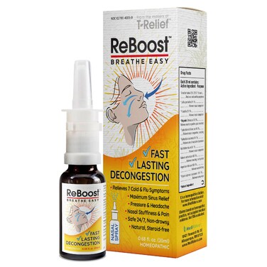 ReBoost Breathe Easy Decongestion Nasal Spray FastActing Cold  Flu Symptom Relief Natural Homeopathic Ingredients Help Calm Congestion Headache  Sinus Pressure  068 oz