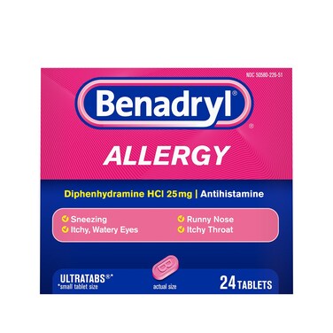 BenadrylUltratabs Antihistamine Allergy Relief Tablets Diphenhydramine HCl 25mg 24 ct Pack of 2